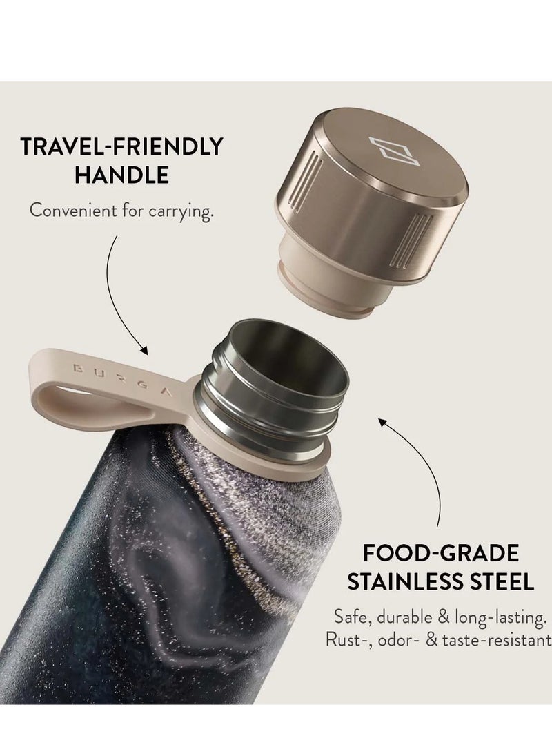 بورجا زجاجة مياه معزولة (17 أونصة) زجاجات مياه أنيقة من الفولاذ المقاوم للصدأ زجاجة مياه معدنية متينة تبقى ساخنة أو باردة ومضادة للانزلاق ومضادة للتسرب وقابلة لإعادة الاستخدام - ماجيك نايت - Image 2