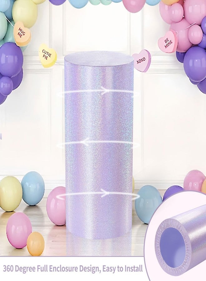 QueenDream Cylinder Pedestal Stand Covers for Party 3Pcs Lavender Spandex Cylinder Plinth Display Box Stand Cover for Wedding Graduation Ceremony Decor - Image 4
