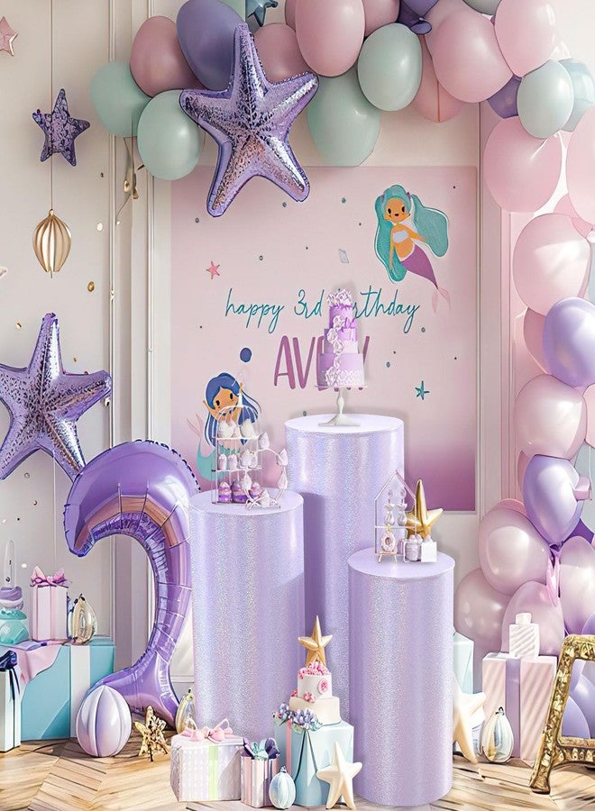 QueenDream Cylinder Pedestal Stand Covers for Party 3Pcs Lavender Spandex Cylinder Plinth Display Box Stand Cover for Wedding Graduation Ceremony Decor - Image 2