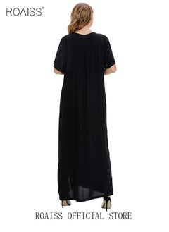 roaiss Women's T-Shirt Dress Long Robe Casual Traditional Ethnic Dress Loose Short Sleeve V Neck  Batwing Sleeve Floral Printing Ladies Dresses for Spring Summer Daily Wear  - Image 5