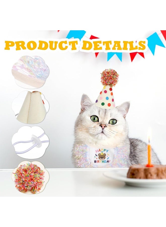 Cat Birthday Hat and Bandana Scarf Set Cute Lace Puppy Bib Scarf Party Decorations for Small Medium Cats Dogs Birthday Outfit with Happy Birthday Pattern Adjustable Neck Girth for 3-10kg Pet(S Size) - Image 3