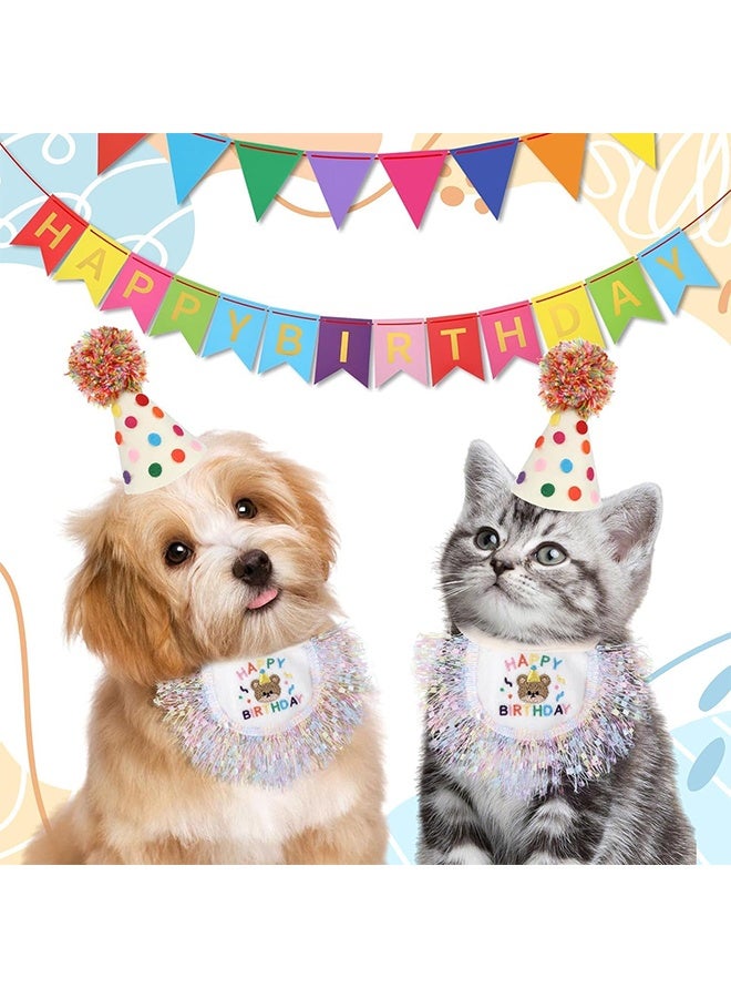 Cat Birthday Hat and Bandana Scarf Set Cute Lace Puppy Bib Scarf Party Decorations for Small Medium Cats Dogs Birthday Outfit with Happy Birthday Pattern Adjustable Neck Girth for 3-10kg Pet(S Size) - Image 5