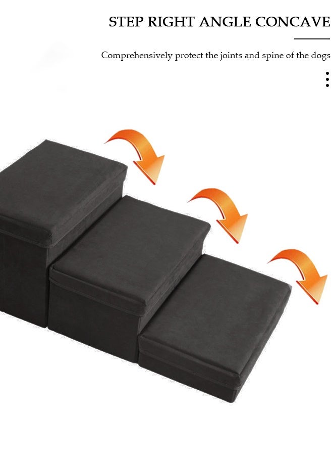 DUNISO Folding Pet Stairs 3 Steps Foldable Dogs Stair for High beds Pet Storage Stepper Pet Steps for Older Dogs Cats Puppies Injured Dogs Small Dogs (Grey) - Image 3