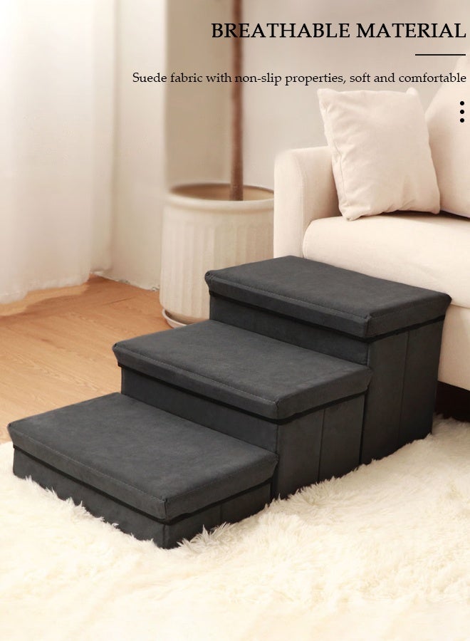DUNISO Folding Pet Stairs 3 Steps Foldable Dogs Stair for High beds Pet Storage Stepper Pet Steps for Older Dogs Cats Puppies Injured Dogs Small Dogs (Grey) - Image 5