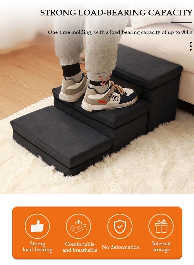 DUNISO Folding Pet Stairs 3 Steps Foldable Dogs Stair for High beds Pet Storage Stepper Pet Steps for Older Dogs Cats Puppies Injured Dogs Small Dogs (Grey) - Image 4