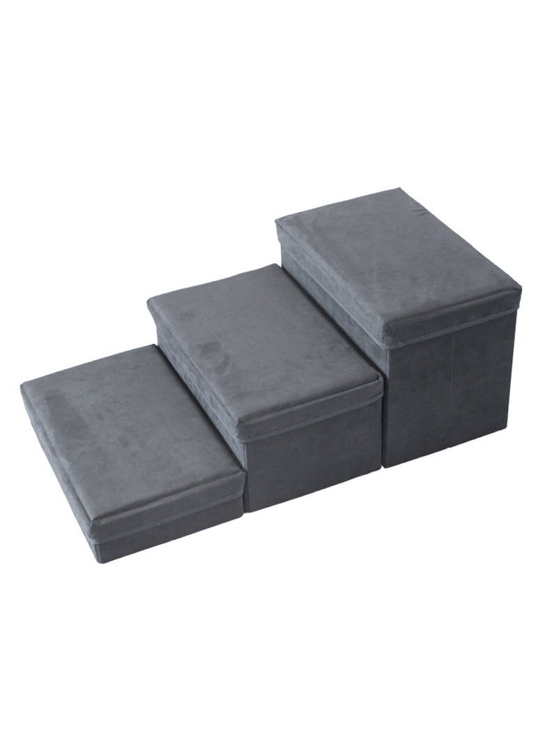 DUNISO - Folding Pet Stairs 3 Steps Foldable Dogs Stair for High beds Pet Storage Stepper Pet Steps for Older Dogs Cats Puppies Injured Dogs Small Dogs (Grey) - Image 1