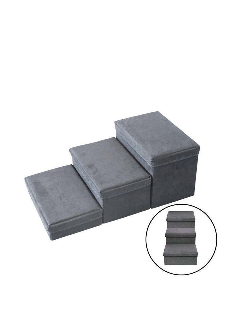 DUNISO - Folding Pet Stairs 3 Steps Foldable Dogs Stair for High beds Pet Storage Stepper Pet Steps for Older Dogs Cats Puppies Injured Dogs Small Dogs (Grey) - Image 1