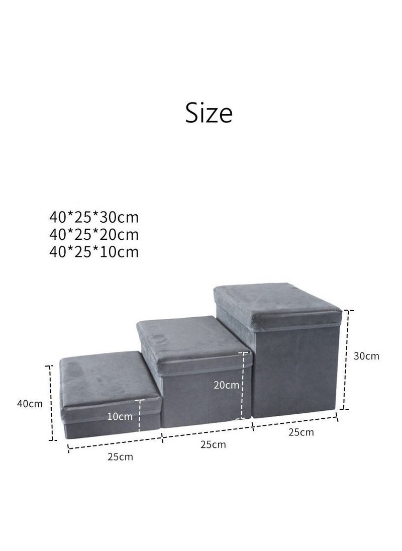 DUNISO - Folding Pet Stairs 3 Steps Foldable Dogs Stair for High beds Pet Storage Stepper Pet Steps for Older Dogs Cats Puppies Injured Dogs Small Dogs (Grey) - Image 1