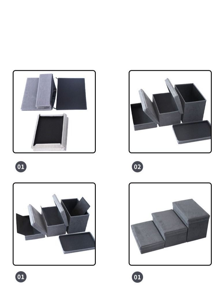 DUNISO - Folding Pet Stairs 3 Steps Foldable Dogs Stair for High beds Pet Storage Stepper Pet Steps for Older Dogs Cats Puppies Injured Dogs Small Dogs (Grey) - Image 1