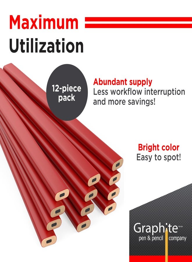 GRAPHITE Hard Lead Carpenter Pencils Bulk - (1) Pack of 12 Pieces Lumber Wooden Pencil #2 (HB) - Red - Image 3