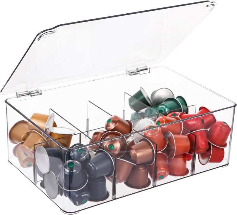 ZECENN Coffee Pod Holder Storage for Counter, Clear Organizer for K Cup, Compatible with Nespresso OriginalLine VertuoLine Capsules & Keurig, Acrylic Coffee Pods Holder with Lid - Clear - Image 1