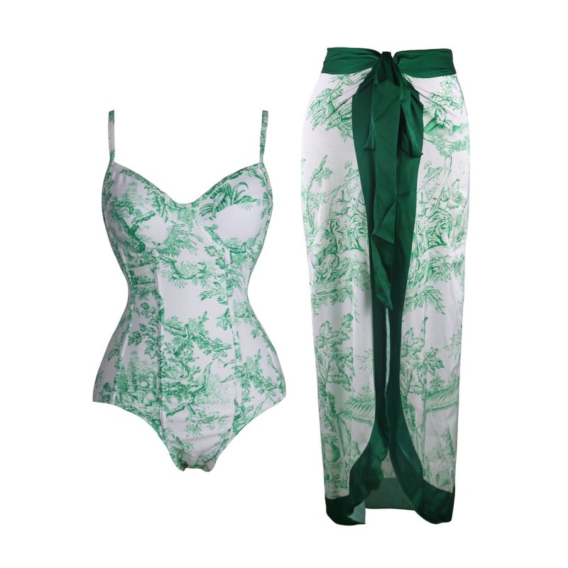 New Style One-Piece Swimsuit Two-Piece Set Spring Slimming French Diving Hard-Packed Sun Protection Long Skirt - Image 1