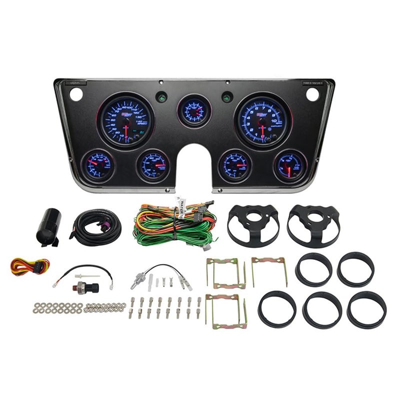 GlowShift 7-Gauge Cluster Package for Chevy C10 (1967-1972) - Black 7 Color Speedometer, Tach, Oil Pressure, Water Temp, Fuel Level, Clock & Volt Gauges - Image 1