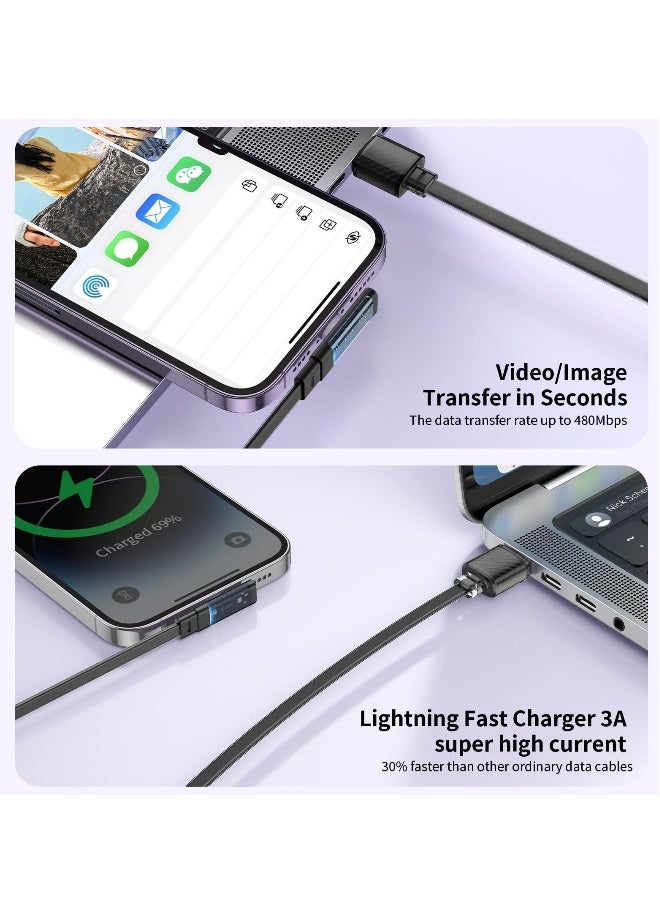 Cable Lightning Fast Charger Flat Wire 90 Degree Right Angle Elbow for iPhone 14 13 12 11 Pro Pro Max Xs Max X XS XR 8 8Plus 7 7Plus iPod iPad No Knotting Support Data Transfer Black 6ft - Image 3
