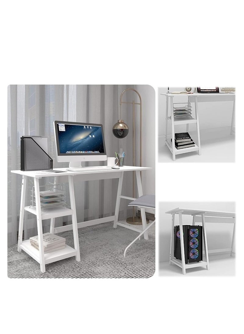 AGD Computer Desk, Modern Study Desk, Home Office, Computer Desk for Work, Writing, Study, Bedroom, Computer Desk for Executive Workspace, with Side Storage Shelves, White  - Image 5
