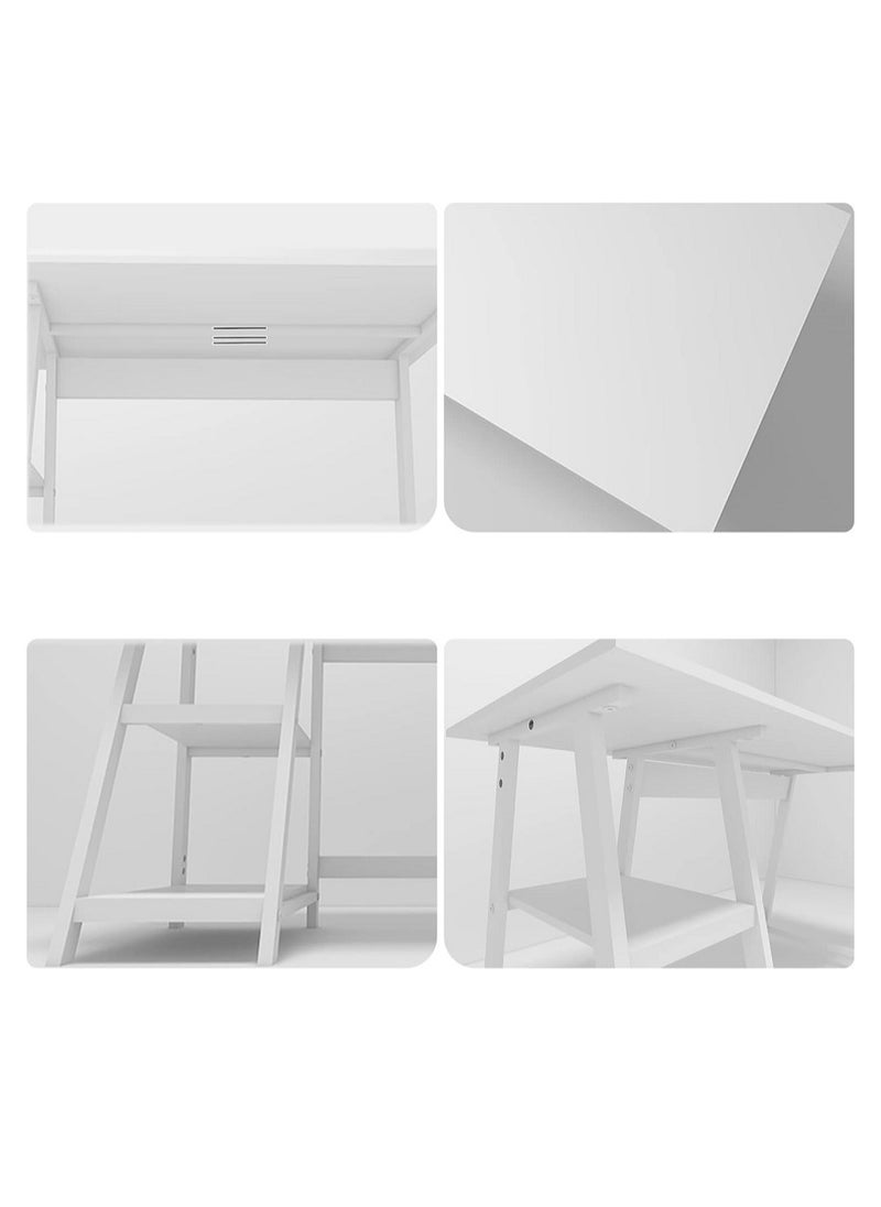 AGD - Computer Desk, Modern Study Desk, Home Office, Computer Desk for Work, Writing, Study, Bedroom, Computer Desk for Executive Workspace, with Side Storage Shelves, White - Image 1