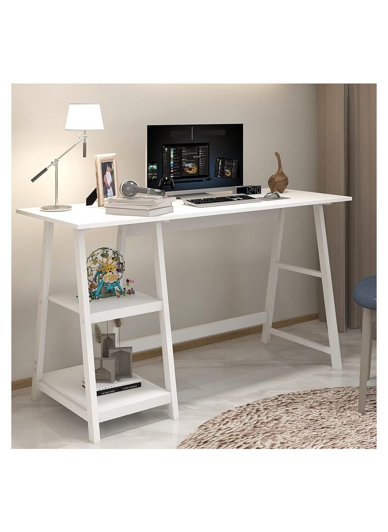 AGD Computer Desk, Modern Study Desk, Home Office, Computer Desk for Work, Writing, Study, Bedroom, Computer Desk for Executive Workspace, with Side Storage Shelves, White  - Image 1