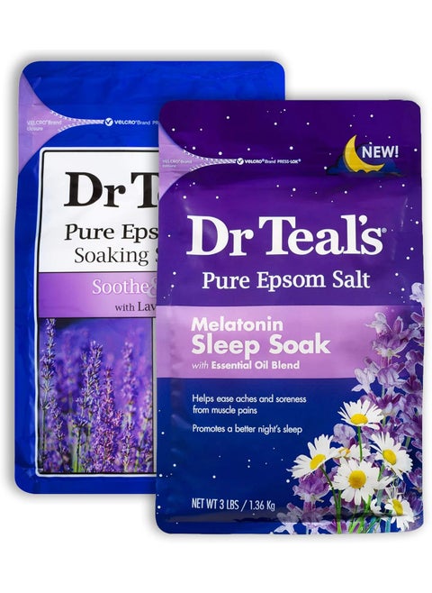 Dr Teals Lavender  Melatonin Bath Soak Variety Gift Set 2 Pack 3lb Ea  Soothe  Sleep Lavender Melatonin Sleep Soak  Essential Oils Blended with Epsom Salt Ease Pain  Promote Better Sleep