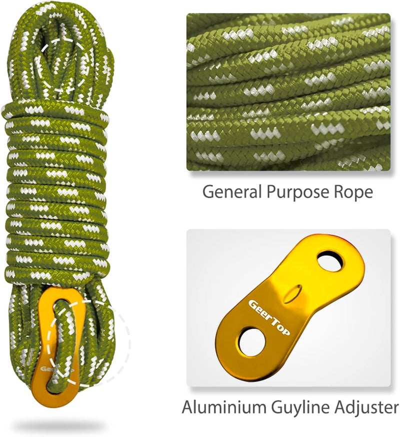 GEERTOP 6 Pack 5 mm Guy Lines Ultralight Tent Cords with Aluminum Adjuster Tensioner Outdoor Camping Guylines Ropes for Tent Tarp, Canopy Shelter, Climbing, Hiking Backpacking Survival Gear - Image 3
