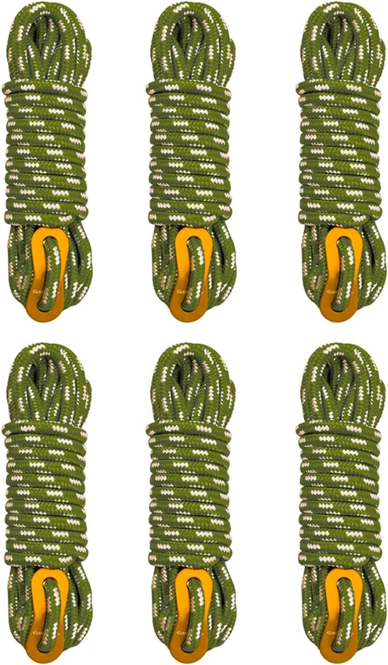 GEERTOP 6 Pack 5 mm Guy Lines Ultralight Tent Cords with Aluminum Adjuster Tensioner Outdoor Camping Guylines Ropes for Tent Tarp, Canopy Shelter, Climbing, Hiking Backpacking Survival Gear - Image 1