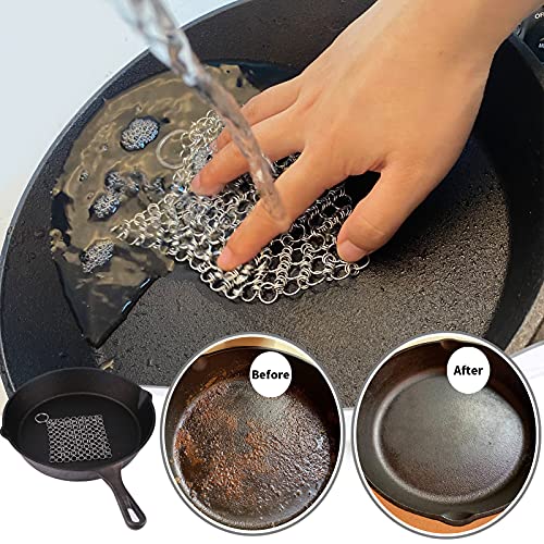 Herda 2Pack Chain Mail Cast Iron Cleaner Scrubber, 316 Chainmail Scrubber Cast Iron Skillet Cleaning Brush, Chainmail Scrubbing Metal Scrub Tool to Clean Dutch Oven Carbon Steel Wok Grill Pan Pot - Image 4