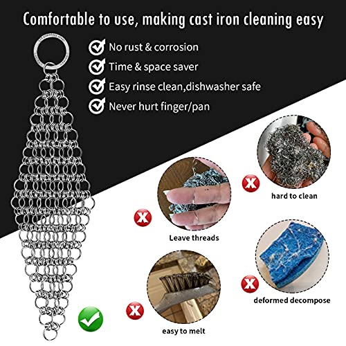 Herda 2Pack Chain Mail Cast Iron Cleaner Scrubber, 316 Chainmail Scrubber Cast Iron Skillet Cleaning Brush, Chainmail Scrubbing Metal Scrub Tool to Clean Dutch Oven Carbon Steel Wok Grill Pan Pot - Image 2