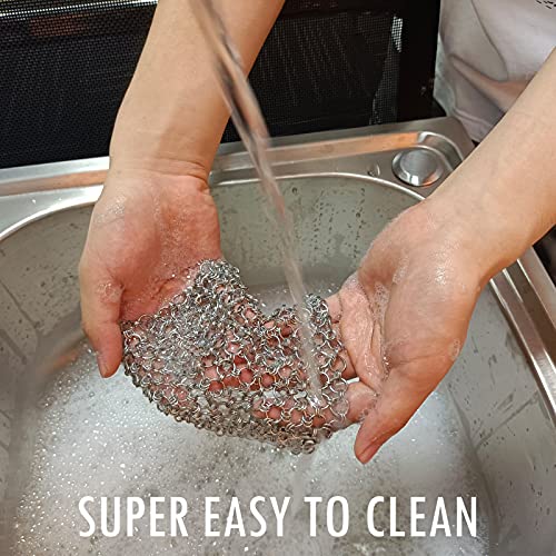 Herda 2Pack Chain Mail Cast Iron Cleaner Scrubber, 316 Chainmail Scrubber Cast Iron Skillet Cleaning Brush, Chainmail Scrubbing Metal Scrub Tool to Clean Dutch Oven Carbon Steel Wok Grill Pan Pot - Image 5