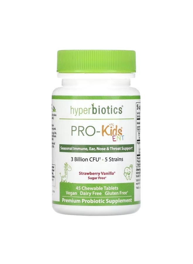 Hyperbiotics PRO Kids ENT Sugar Free Strawberry Vanilla 3 Billion CFU 45 Chewable Tablets - Image 1