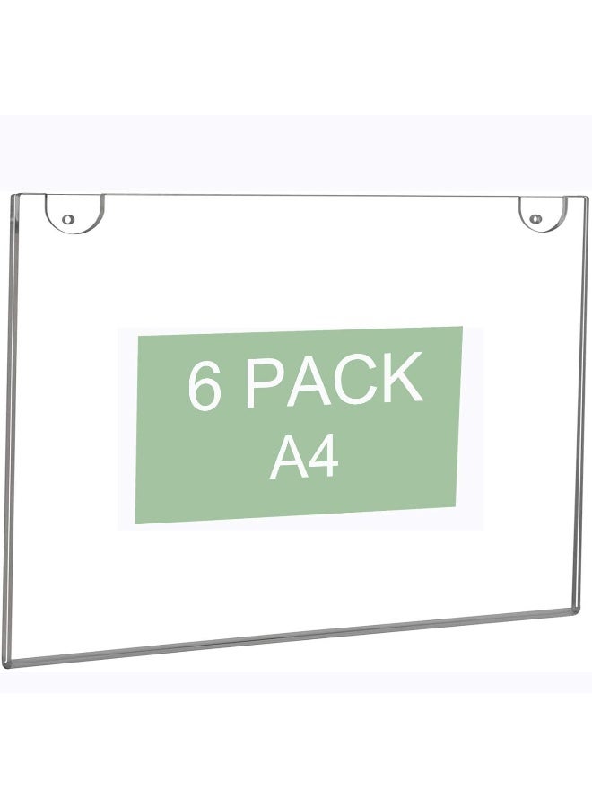 TPGP 6 Pack Acrylic Wall Mount Sign Holder A4 Horizontal - Image 1