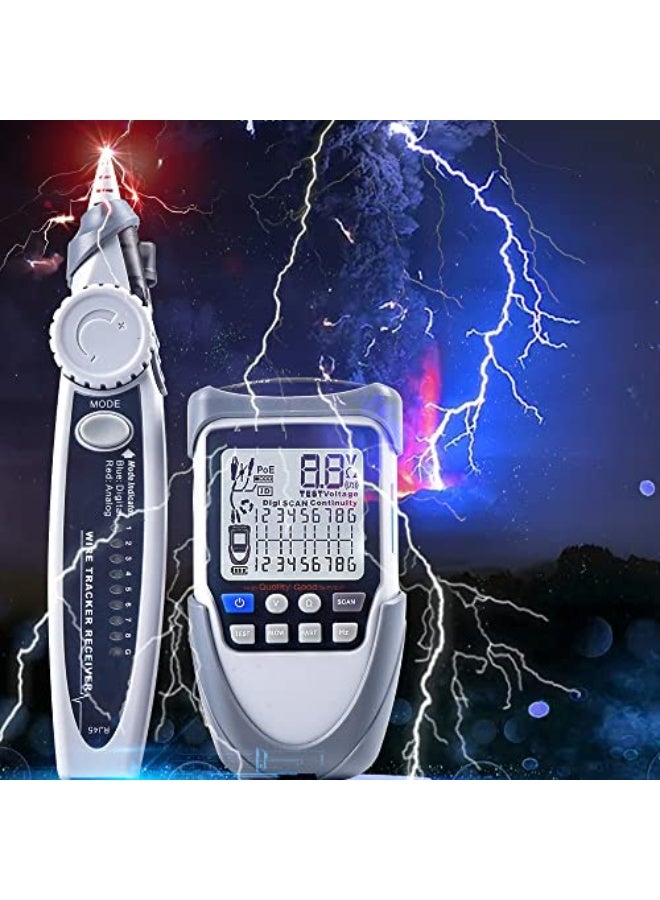 Generic Eacam Handheld Portable Network Cable Tester LCD Large Screen Display Digital Wire-Trackers Continuity Battery Voltage Polarity Checking POE Test Multi-function Cable Tester with Flashlight  - Image 2