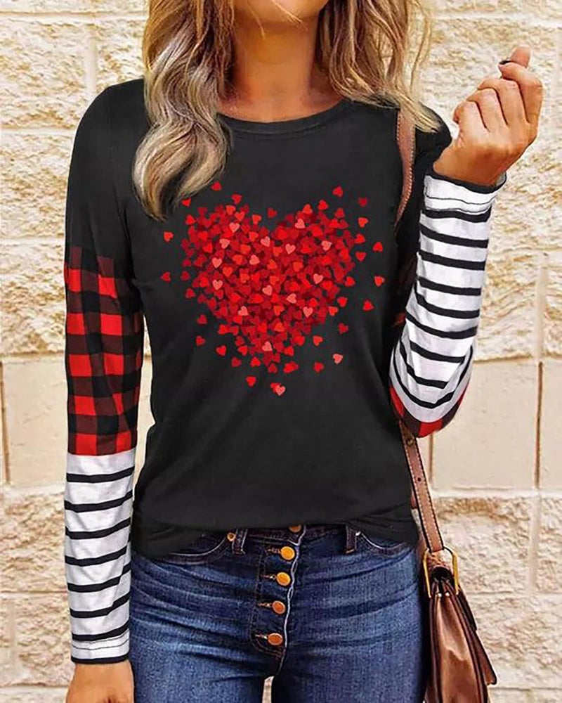 MHTOR Valentines Shirts Women Buffalo Plaid Love Heart Graphic Tees Letter Print Long Sleeve Tops Shirts(Large,Red-03) - Image 2