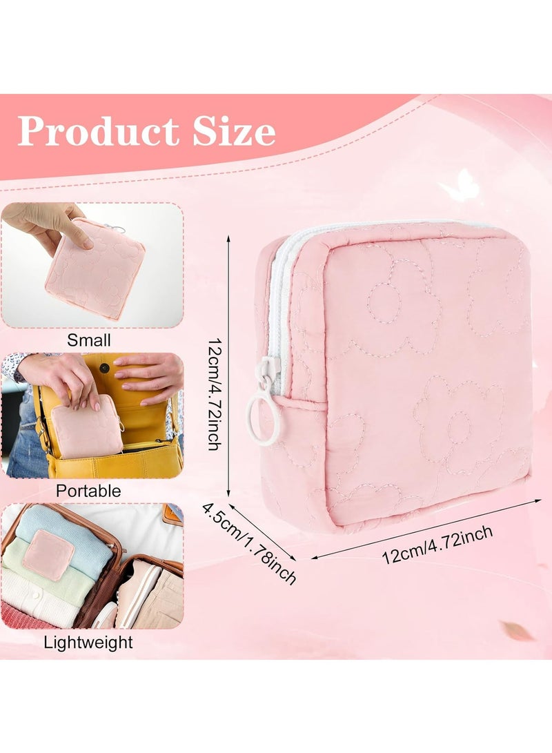 Oasisgalore Embroidery Sanitary Napkin Storage Bag, Period Holder Bag Menstrual Pouches Tampon Holder Menstruation First Period Bag(Pink+White)  - Image 2