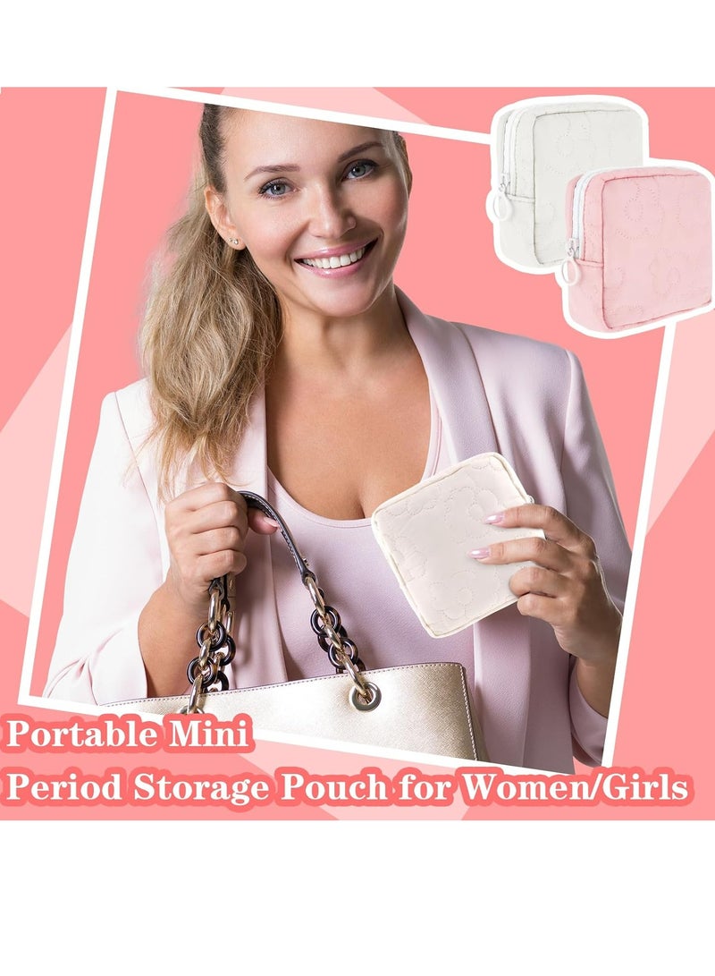 Oasisgalore Embroidery Sanitary Napkin Storage Bag, Period Holder Bag Menstrual Pouches Tampon Holder Menstruation First Period Bag(Pink+White)  - Image 5