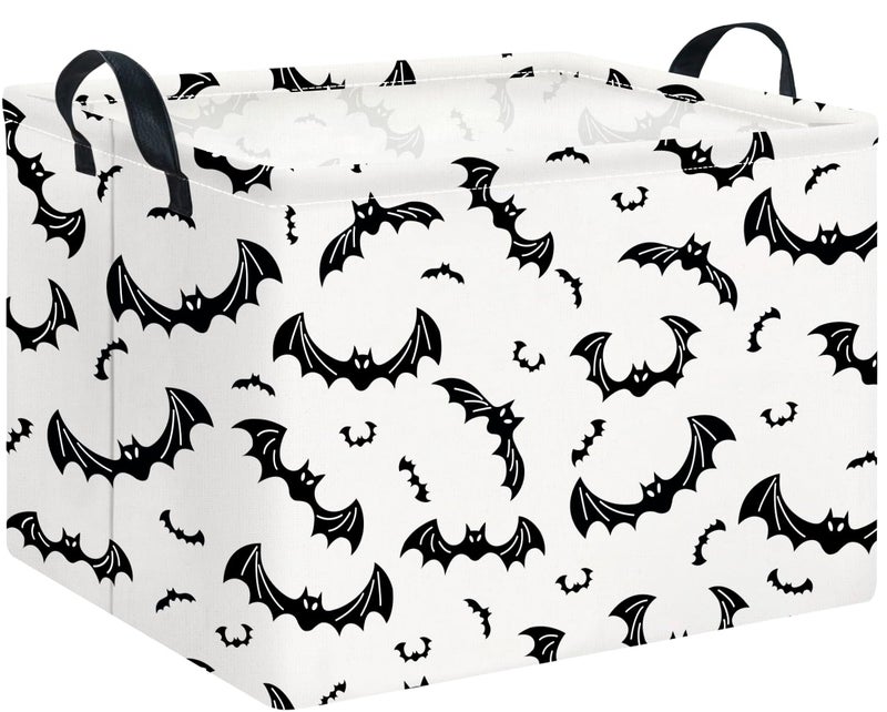 CLOCOR Rectangular Gift Basket Empty for Halloween Waterproof Storage Basket with Handles Books Box Room DecorBlack Bat - Image 2