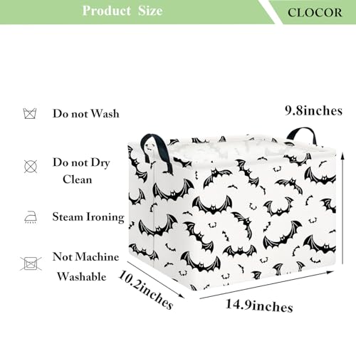 CLOCOR Rectangular Gift Basket Empty for Halloween Waterproof Storage Basket with Handles Books Box Room DecorBlack Bat - Image 3