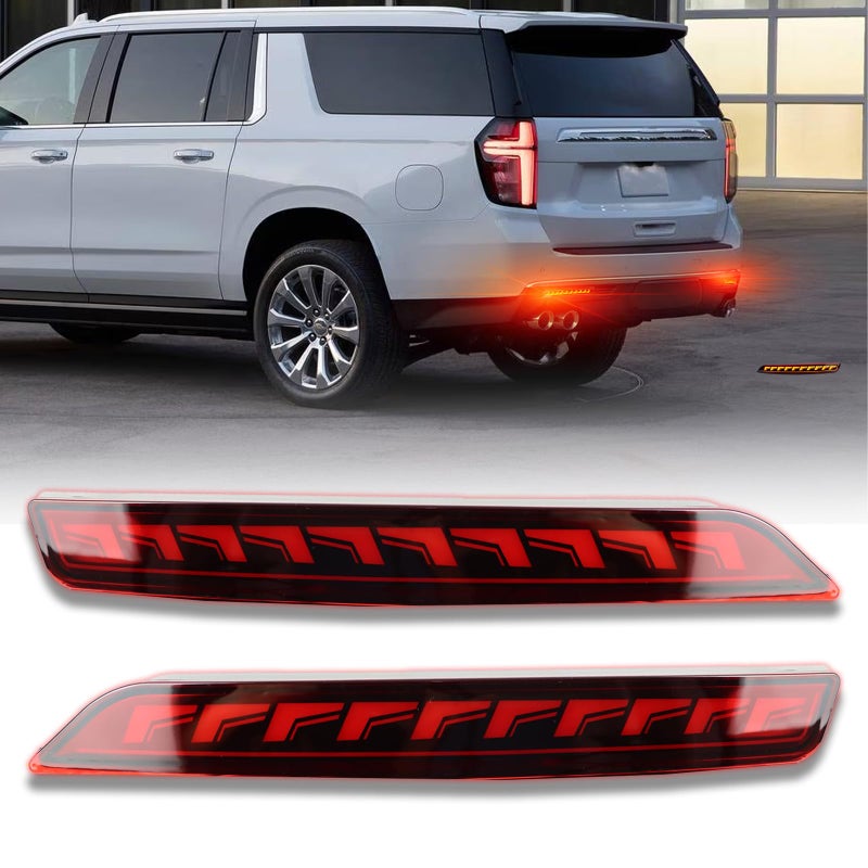 GEEGEETOP Red Lens Rear Fog Bumper Reflector Brake Tail Sequential Flash Signal LED Lights Lamp Compatible with Chevrolet Chevy Suburban Tahoe GMC YukonDenali 20212024 Accessories RED