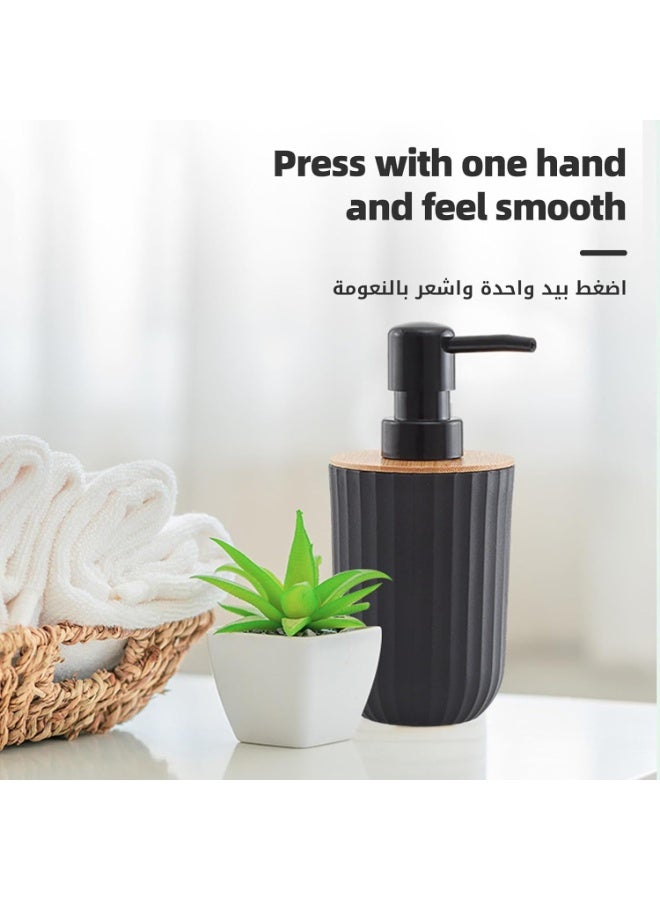 Relex 5PCS Modern Farmhouse Bohemian Bathroom Accessories Set, Bamboo Plastic Soap Dispenser, Soap Dish, Toothbrush Holder, Cup, Storage Box - Image 4