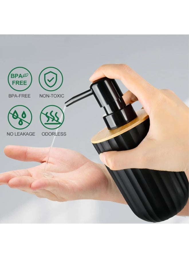 Relex 5PCS Modern Farmhouse Bohemian Bathroom Accessories Set, Bamboo Plastic Soap Dispenser, Soap Dish, Toothbrush Holder, Cup, Storage Box - Image 3