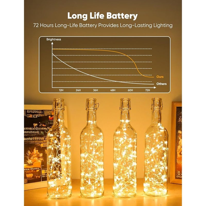 برايتاون برايتون 12 عبوة من 12 مصباح LED يعمل بالبطارية سلك فضي مقاوم للماء، 20 مصباح LED على شكل يراعة ونجوم وقمر لتزيين حفلات الزفاف وغرفة النوم والفناء والكريسماس (متعدد الالوان) - Image 2