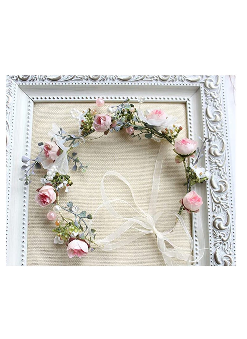SYOSI Adjustable Flower Crown Headband, Boho Flower Headband Hair Wreath Floral Garland Crown Halo Headpiece with Ribbon Women Girl Festival Wedding Festival Party  - Image 5