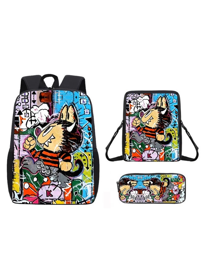 لابوبو حقيبة ظهر لابوبو المدرسية الابتدائية خفيفة الوزن، بطبعة كرتونية لطيفة للأطفال، مقاس 42*29*16 سم، وحقيبة غداء مقاس 26*18*6 سم، وحقيبة أقلام مقاس 11*22*2.5 سم. - Image 1