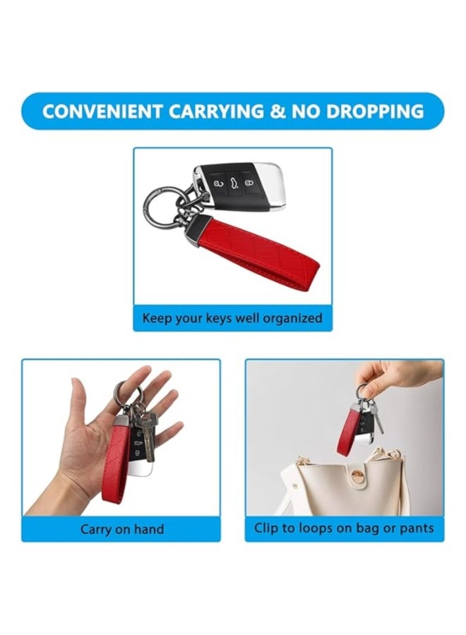 7Cylinder Genuine Leather Keychain 360 Degree Rotatable with Anti Lost D-Ring, Circle Carabiner and Key Rings, Red. - Image 2