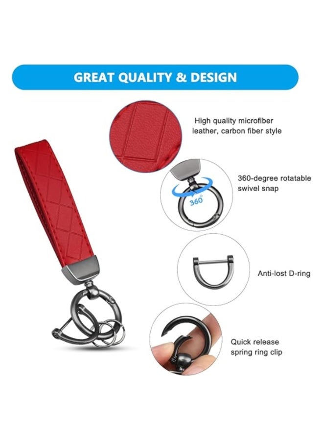 7Cylinder Genuine Leather Keychain 360 Degree Rotatable with Anti Lost D-Ring, Circle Carabiner and Key Rings, Red. - Image 3