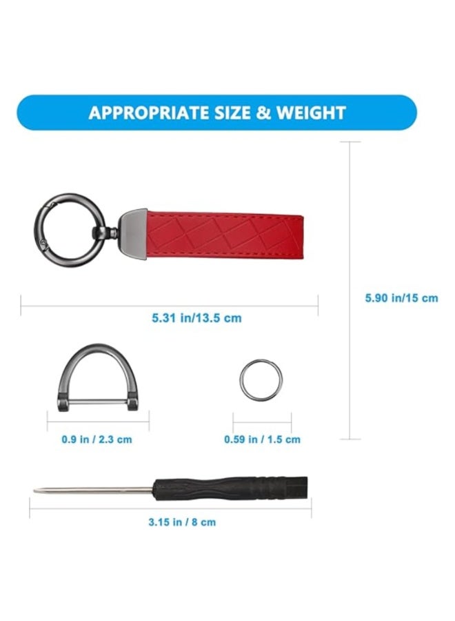 7Cylinder Genuine Leather Keychain 360 Degree Rotatable with Anti Lost D-Ring, Circle Carabiner and Key Rings, Red. - Image 4