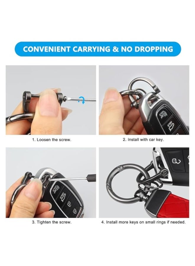 7Cylinder Genuine Leather Keychain 360 Degree Rotatable with Anti Lost D-Ring, Circle Carabiner and Key Rings, Red. - Image 5