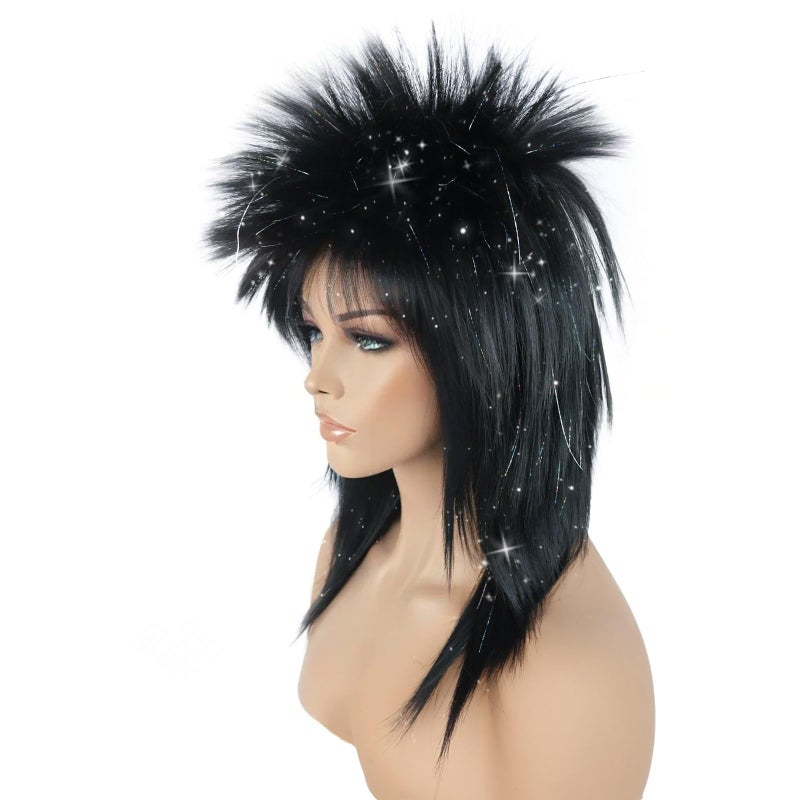 BESTBEL+Hair Cap 80's Long Silver Black Wig for Women Rocking Diva Wig Long Spiky Wig with Bangs Rocker Anime Funny Hair for Halloween Cosplay Womens Cosplay Outfit for Costume Party - Image 4