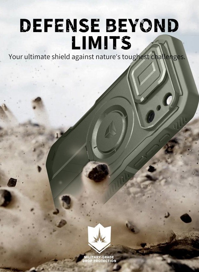 Dexnor for iPhone 17 Pro Case, [2 Front Frame & Built-in Flip Camera Cover & Kickstand], Compatible with MagSafe, Heavy-Duty Shockproof Portection Case with Screen Protector, 6.3 inch Army Green - Image 5
