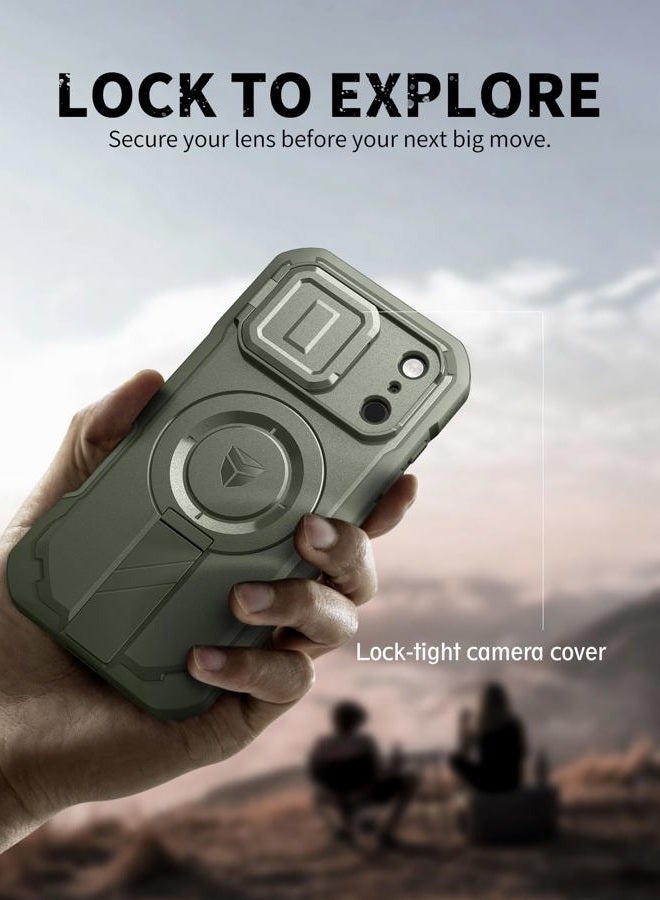 Dexnor for iPhone 17 Pro Case, [2 Front Frame & Built-in Flip Camera Cover & Kickstand], Compatible with MagSafe, Heavy-Duty Shockproof Portection Case with Screen Protector, 6.3 inch Army Green - Image 4