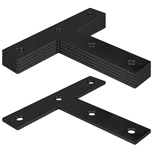 MOUNTAIN_ARK 6 Pack T Shaped Plate Tie Straps, 7" x 6-1/2" Black Flat Mending Connector T Bracket for Wood, 11 Gauge - Image 1