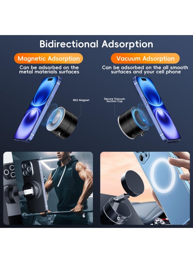 BABONA Magnetic 360° Vacuum Car Phone Holder, Foldable Strong Suction Magna Ring Stand Portable for Dashboard Windshield Gym Mirror Smooth Surfaces Fits All Smartphones (Black) - Image 2